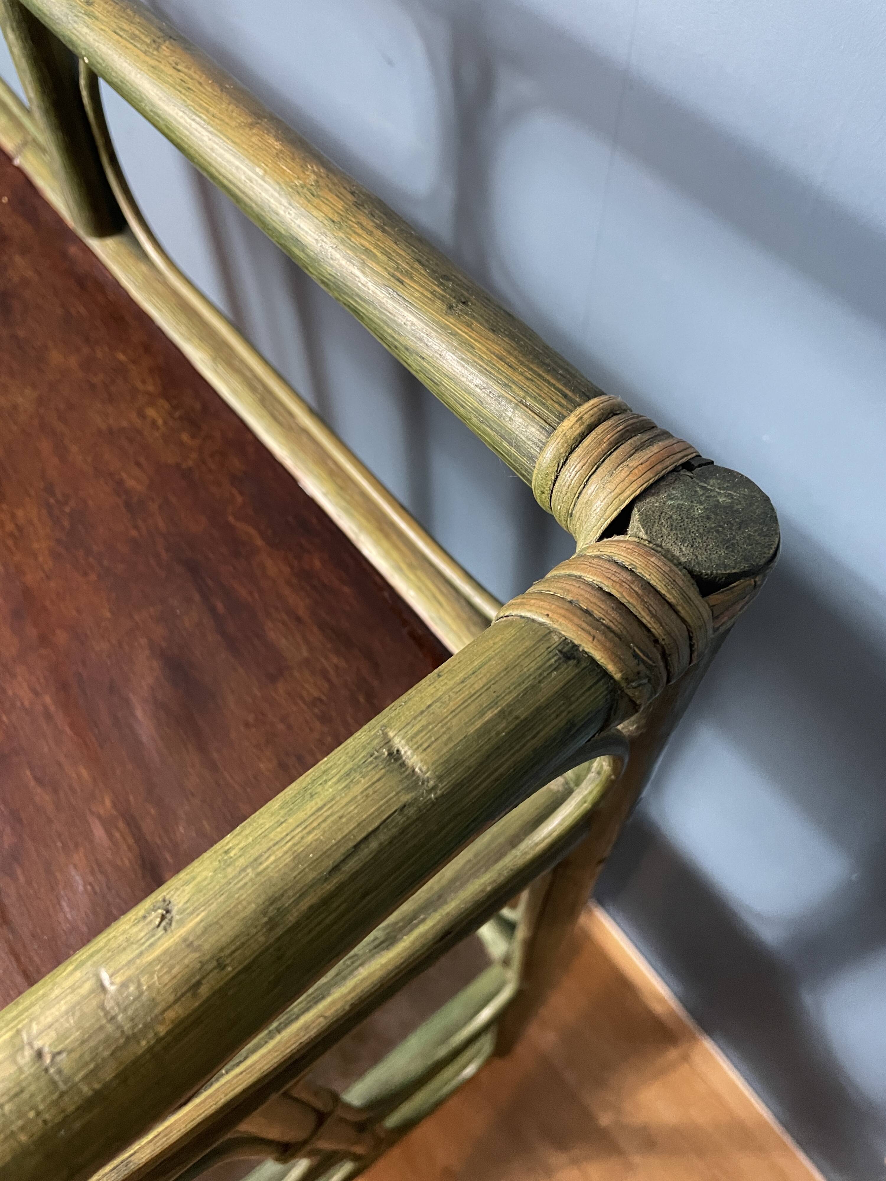 Vintage medium size green rattan shelf