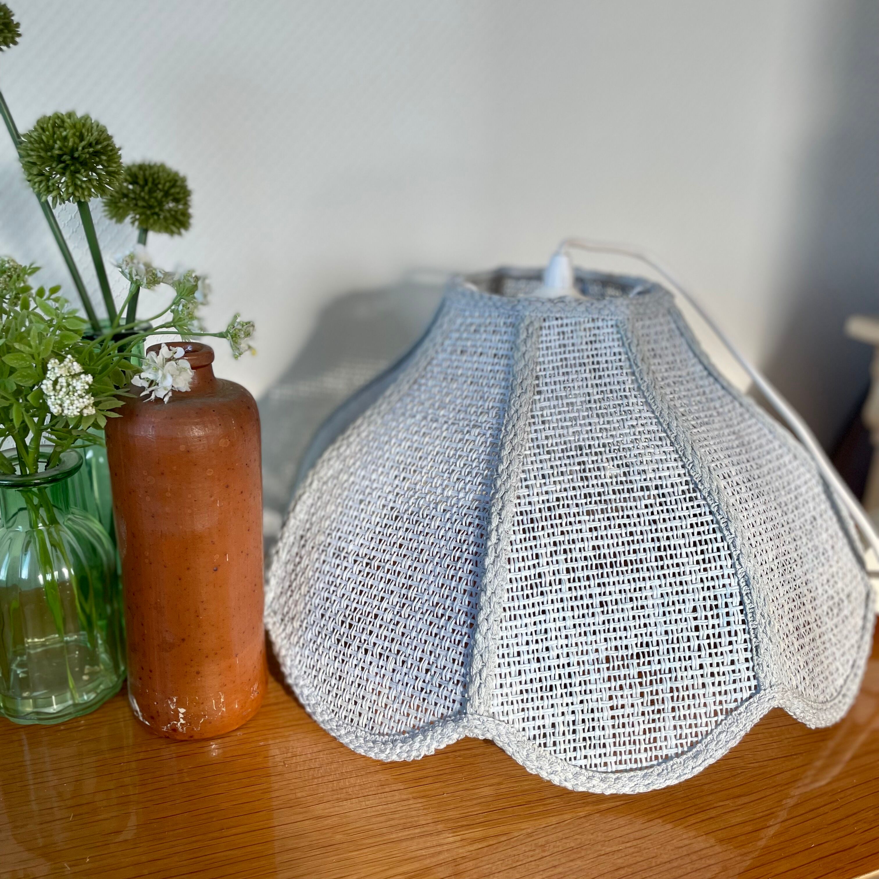 Vintage blue rattan pendant light
