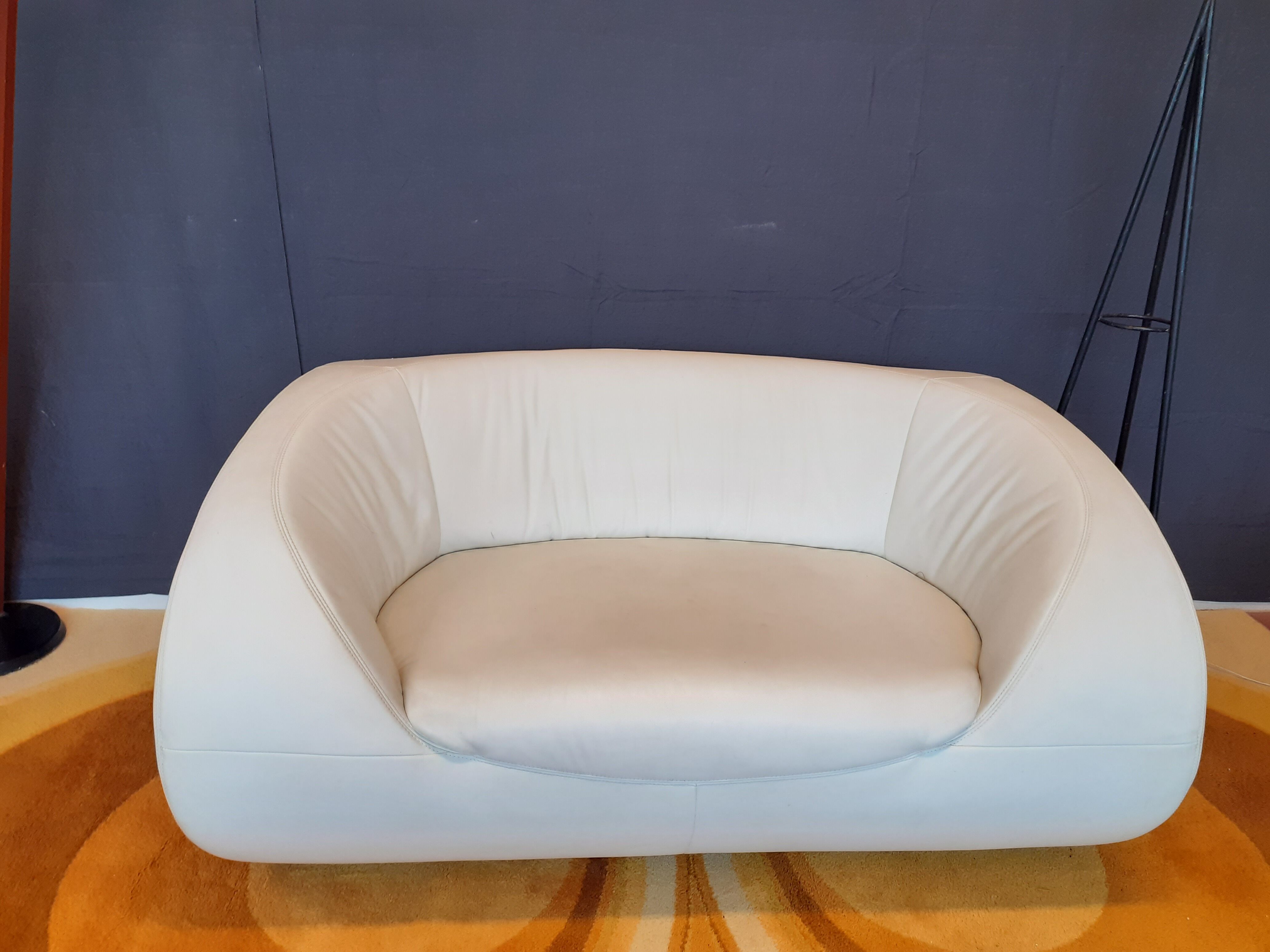 2-seater white leather sofa