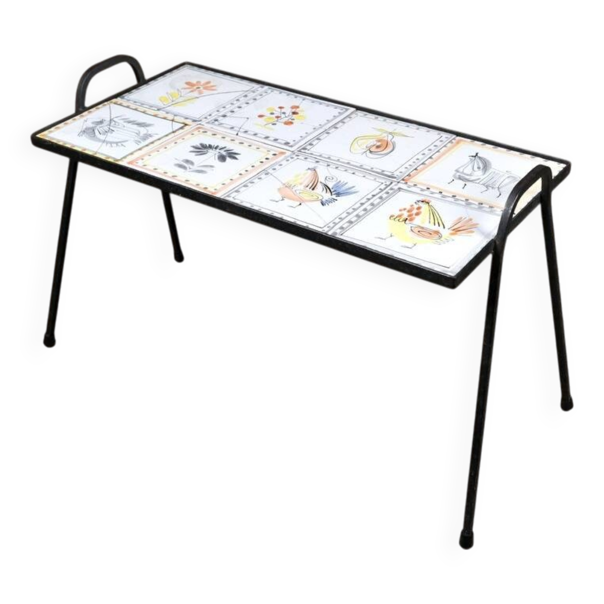 Wrought iron and ceramic side table by Roger Capron, France, 1950s
