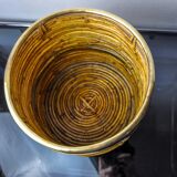 Rattan and brass basket, Italy, 1970, 25 cm diam