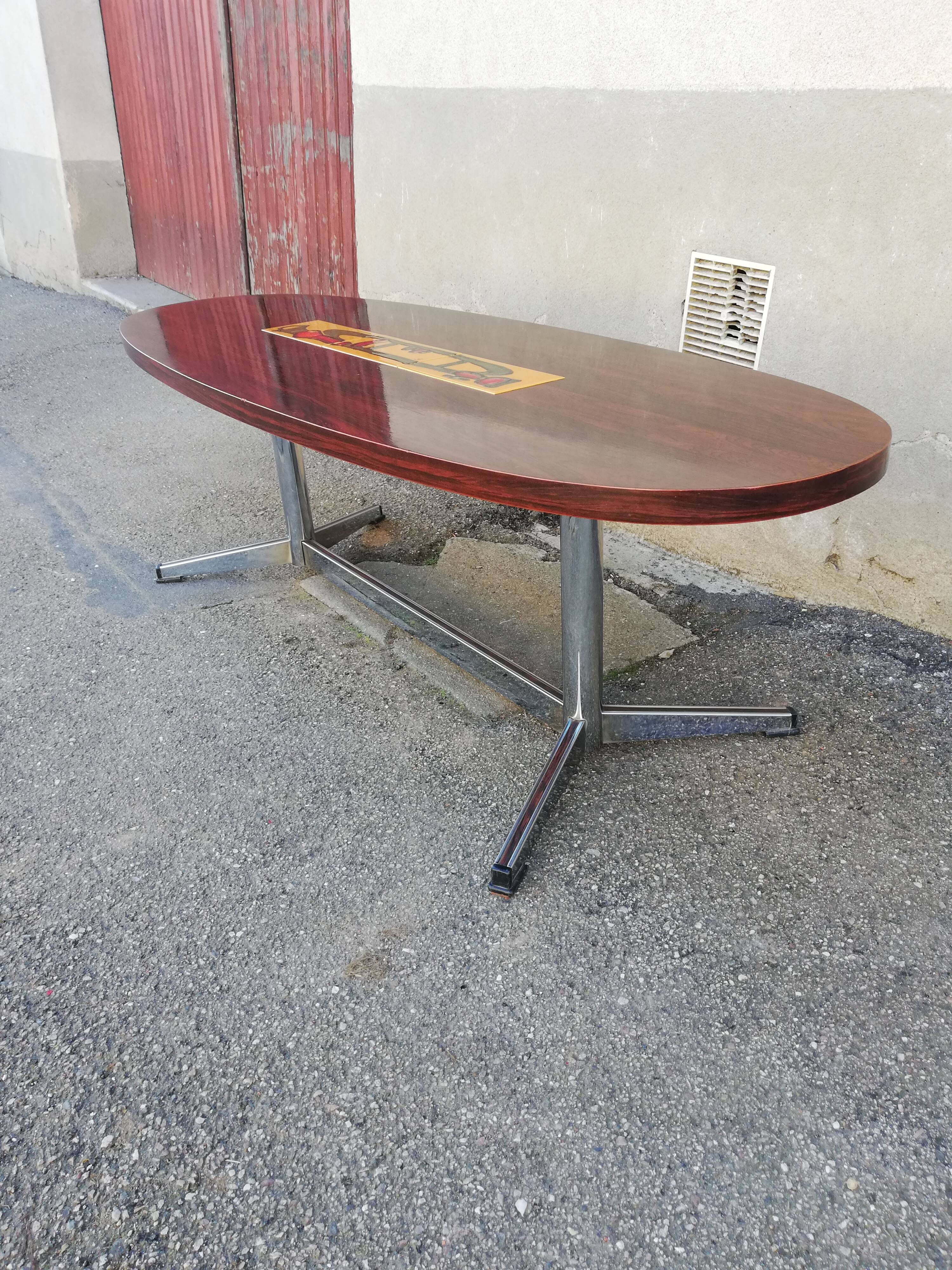 Table basse vintage ovale palissandre et céramique