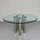 Table repas ronde verre et métal design italien des années 80 vintage