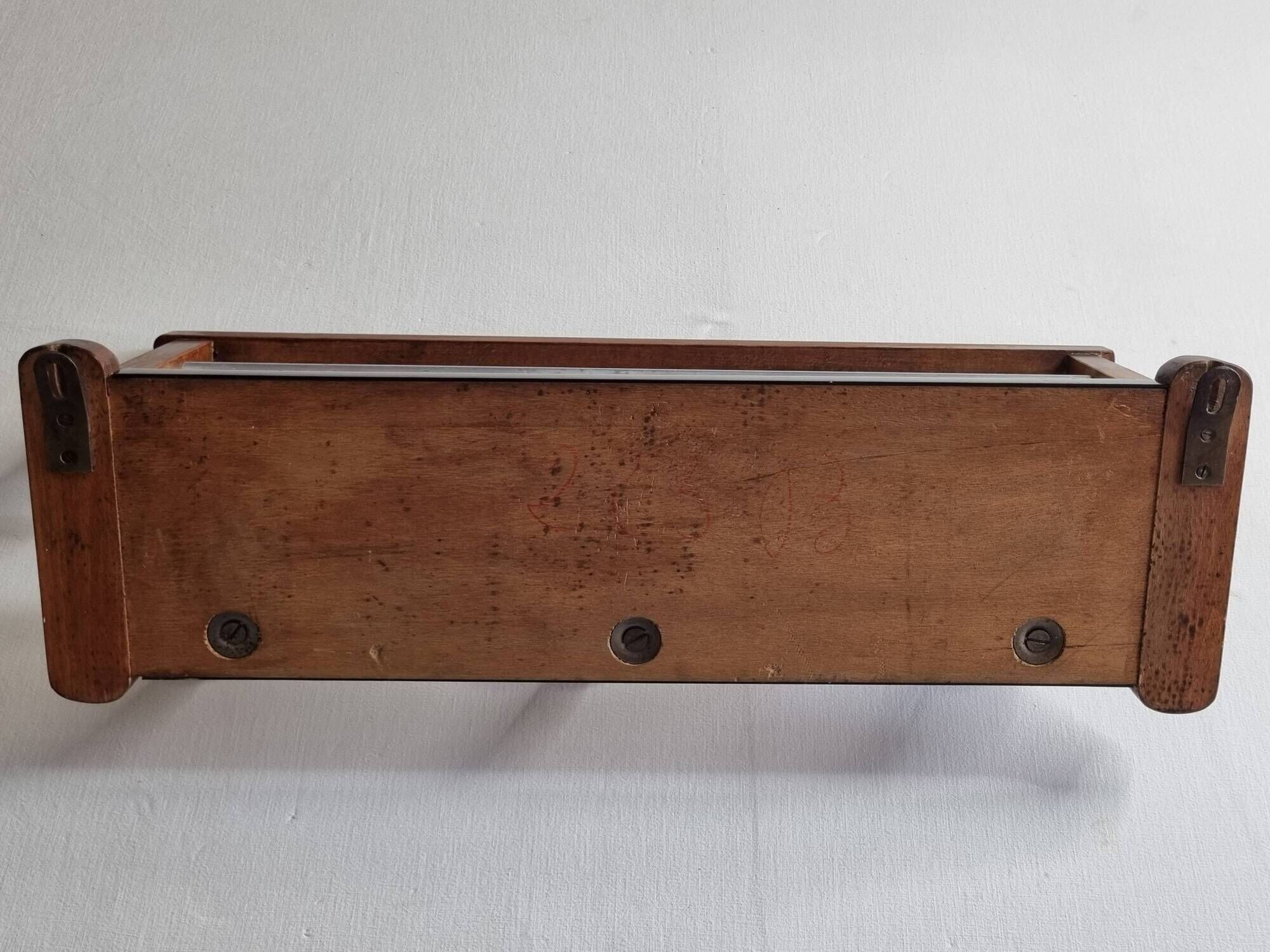Vintage wall mounted coat rack in wood and metal, 3 hooks, retro style
