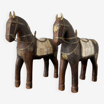 Oriental wooden horses ornaments brass and mother-of-pearl antiques