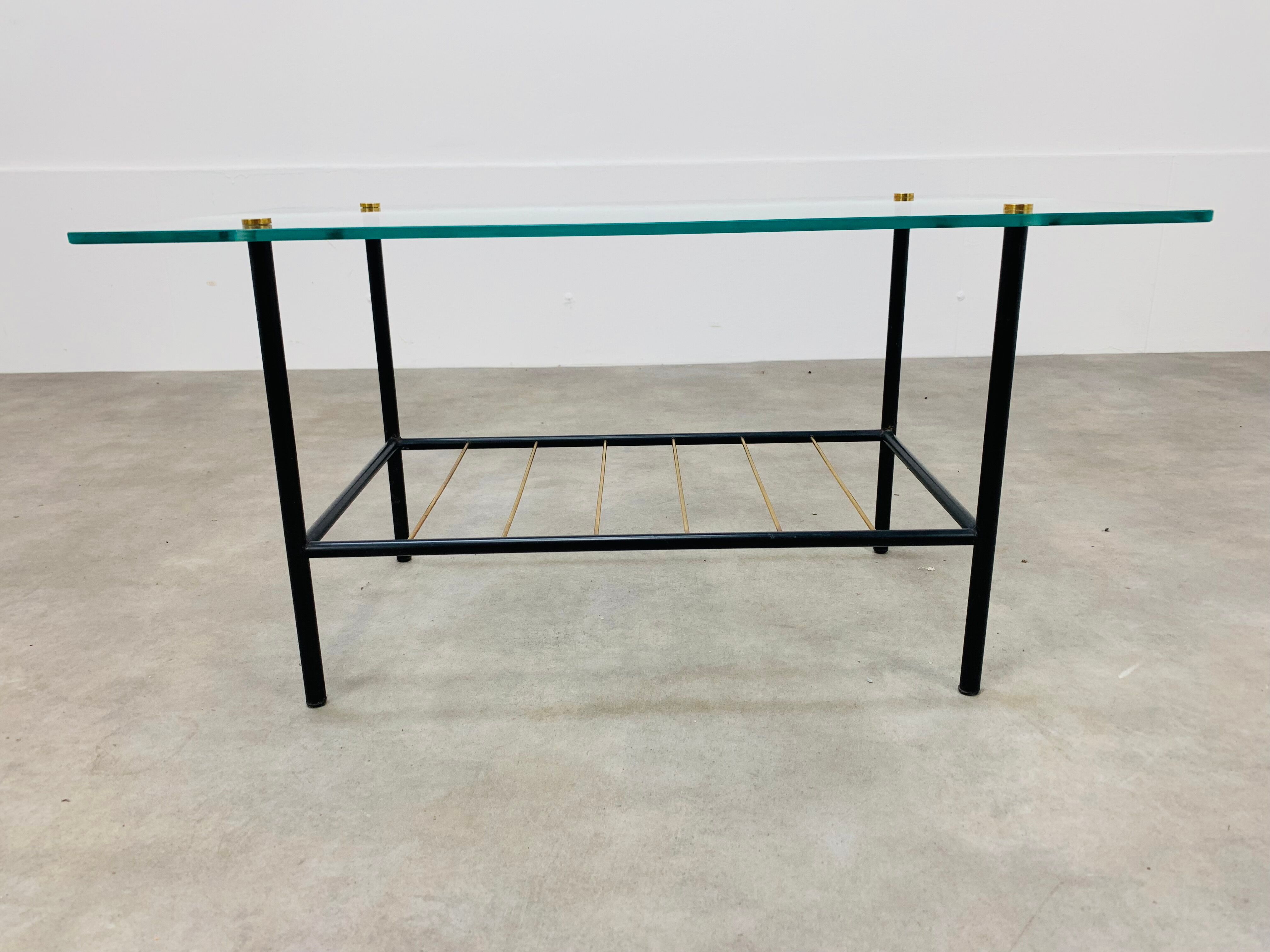 Coffee table 50s glass metal brass sofa tip