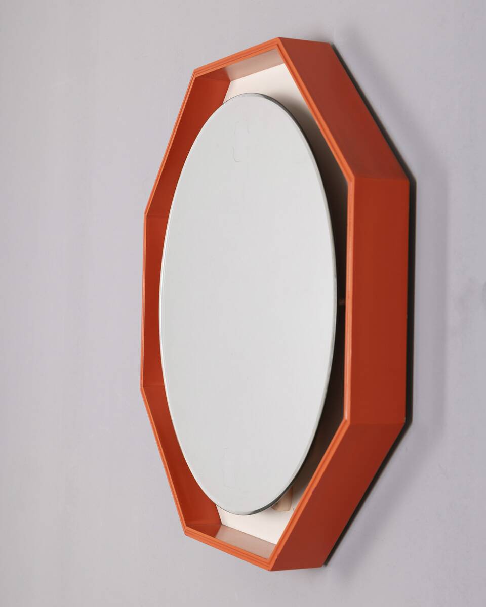 Vintage 1970s Backlit Wall Mirror, Italian Design