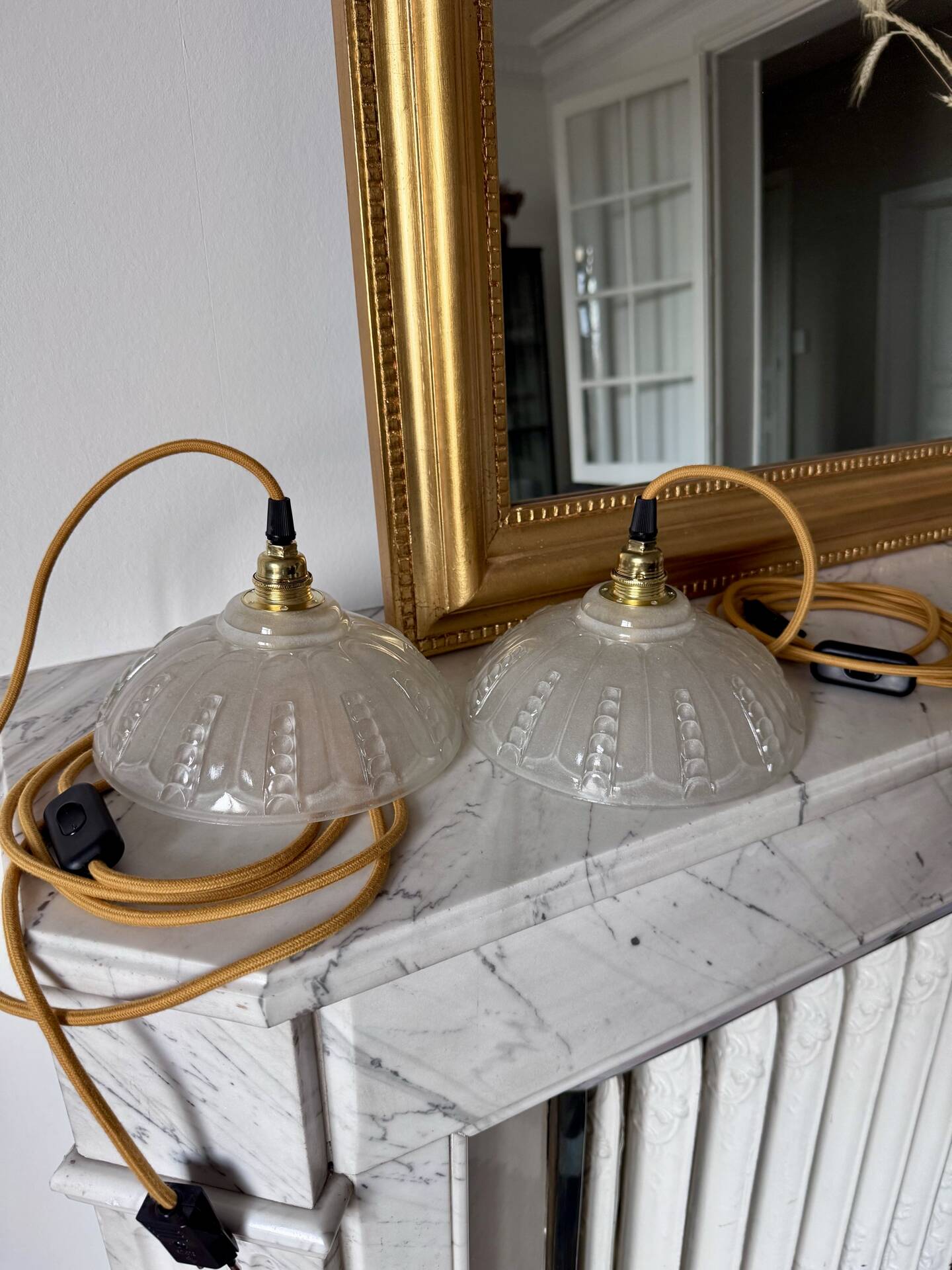 Pair of moulded glass light fixtures