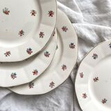 4 assiettes plates fleuries en faïence Digoin Sarreguemines