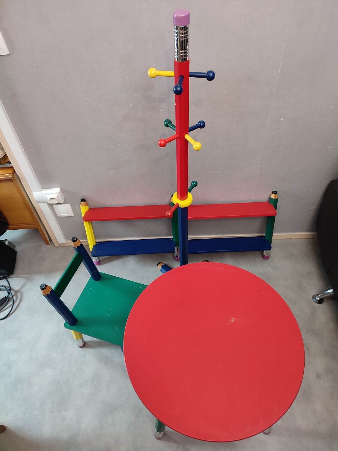 Children table, chair shelf coat rack pencil stone sala vintage