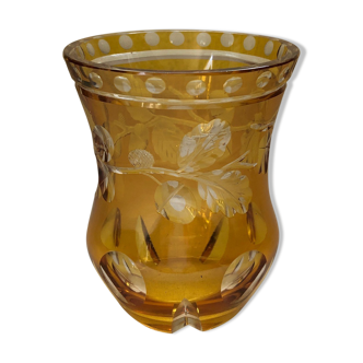 Yellow vase in carved crystal