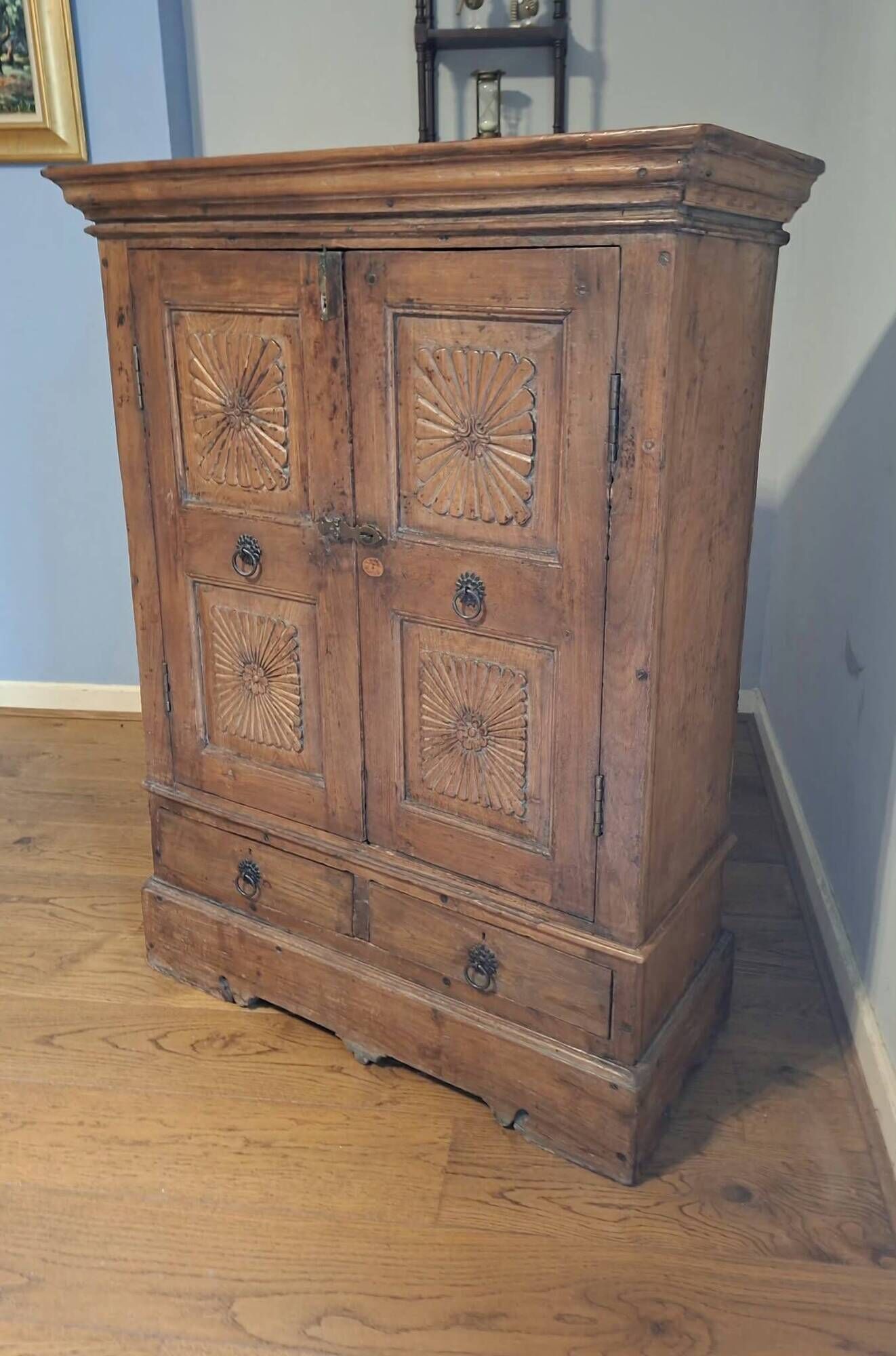 Antique Indian teak carved wardrobe