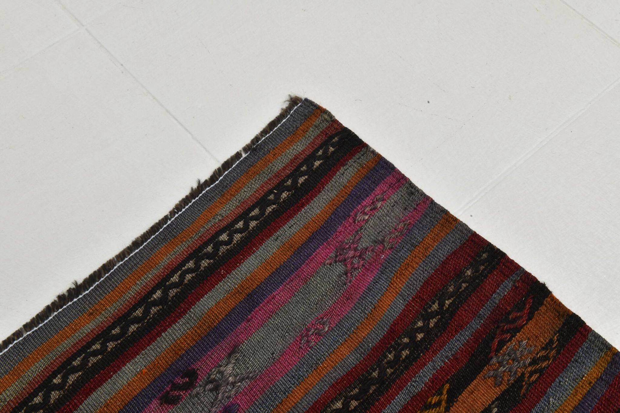 Tapis Kilim Anatolien Vintage – Rayures Ethniques, Tissé Main , 176x242 Cm