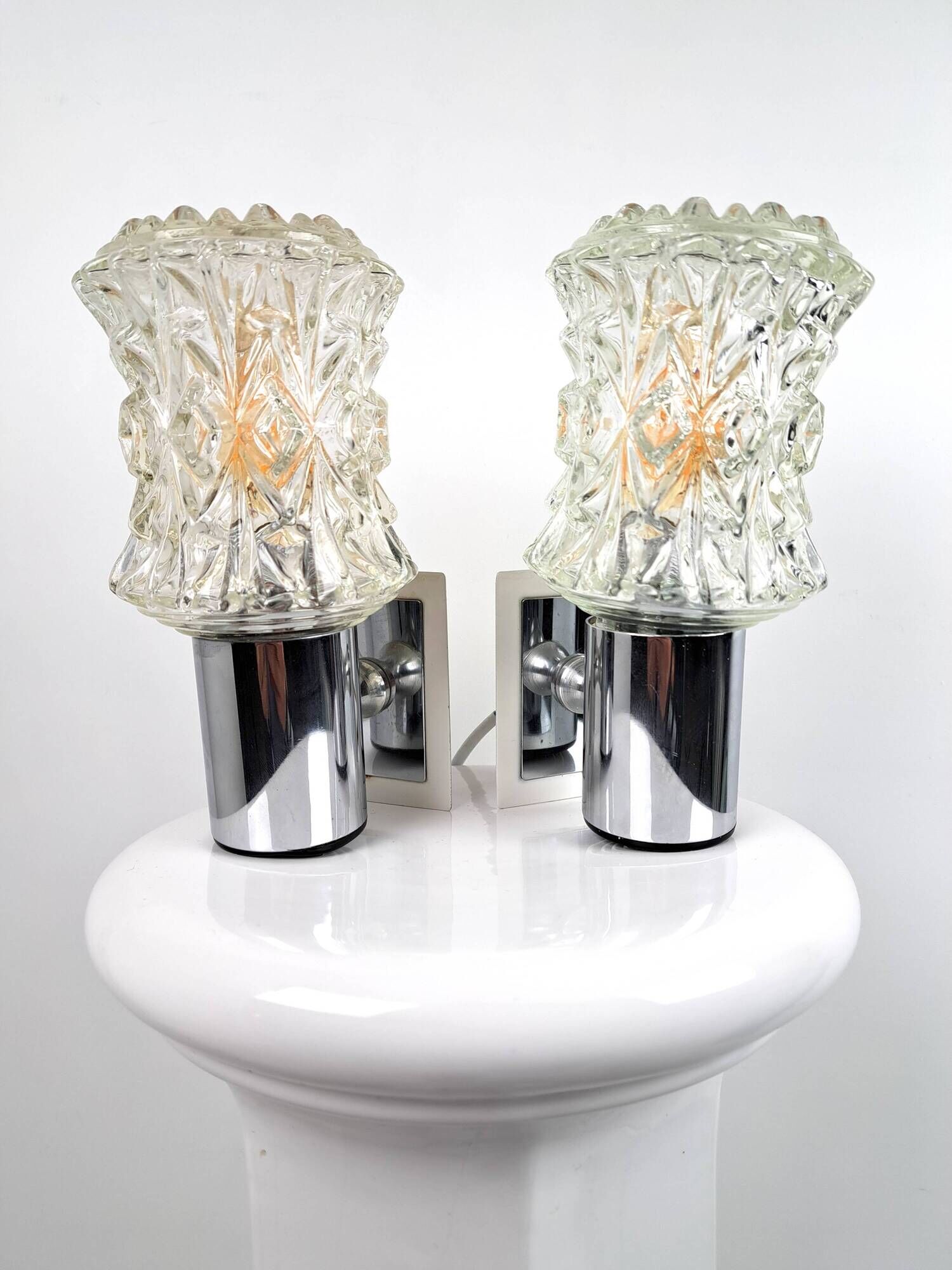 Pair of vintage 70s glass wall lamps by Targetti Sankey