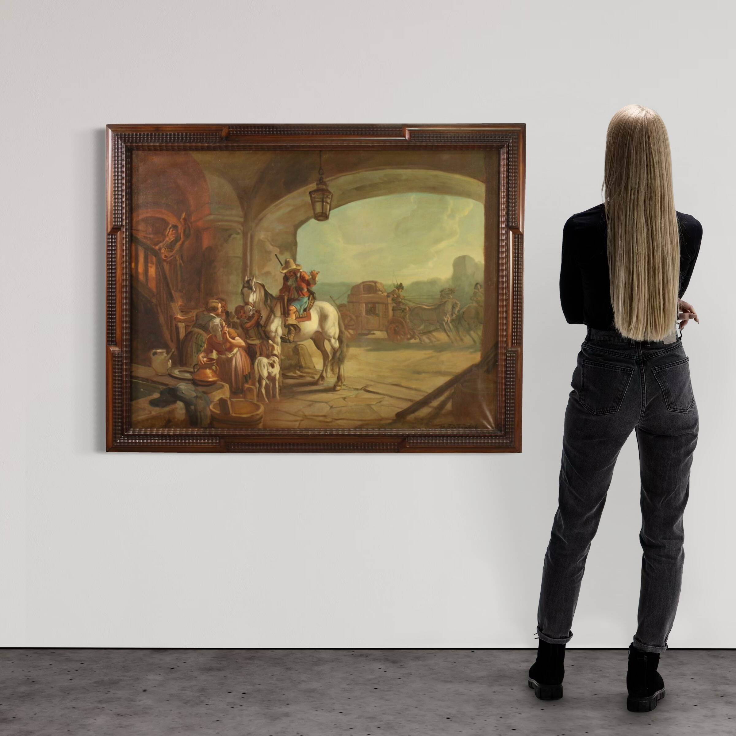 Italian painting signed Mattia Traverso, genre scene