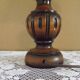French Mid Century Round Turned Wood Table Lamp Cream Fringed Shade 5573