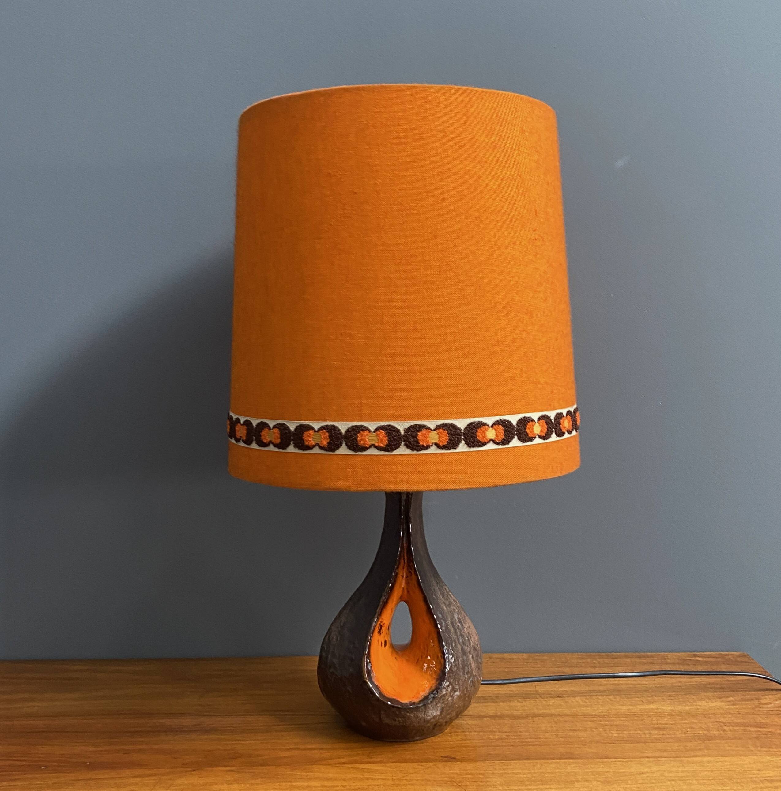 Ceramic orange / brown table lamp 1960s