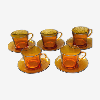 5 tasses et soucoupes Duralex vintage