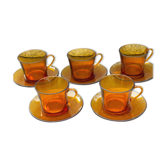 5 tasses et soucoupes Duralex vintage