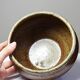 Vintage stoneware bowl or planter with ash glaze, rustic wabi sabi style