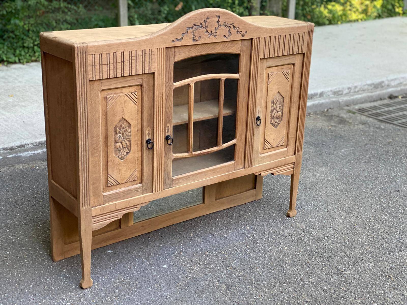 Vintage solid wood art deco 1940s display cabinet