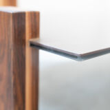 Handcrafted coffee table with ceramic glass top and walnut legs