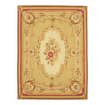 Handmade European Vintage Aubusson Kilim 266 cm x 361 cm