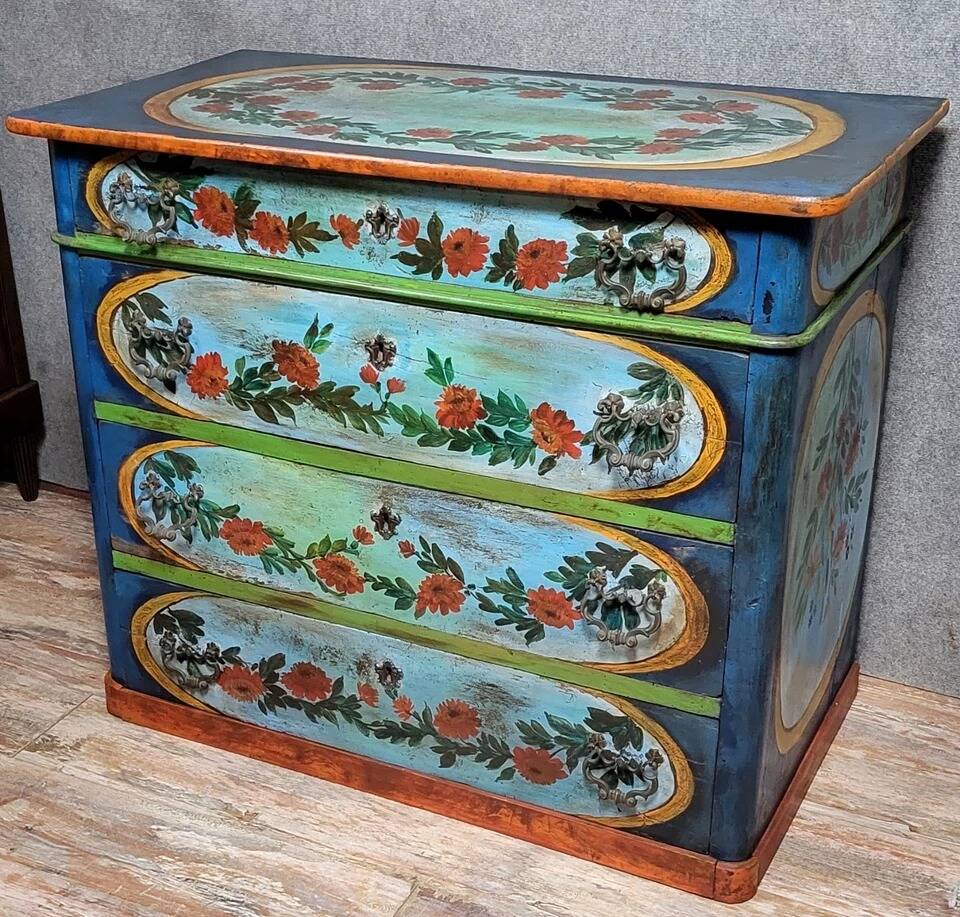 Italian chest of drawers from the Lombardy region in lacquered and painted wood circa 1850