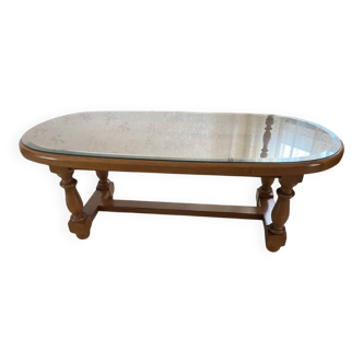 Table de salon en bois plateau verre
