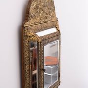 Antique Dutch Brass Ornate Repousse hanging Mirror Hall Cabinet
