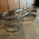 Table basse ovale design années 70 en verre et pieds chromé « S »