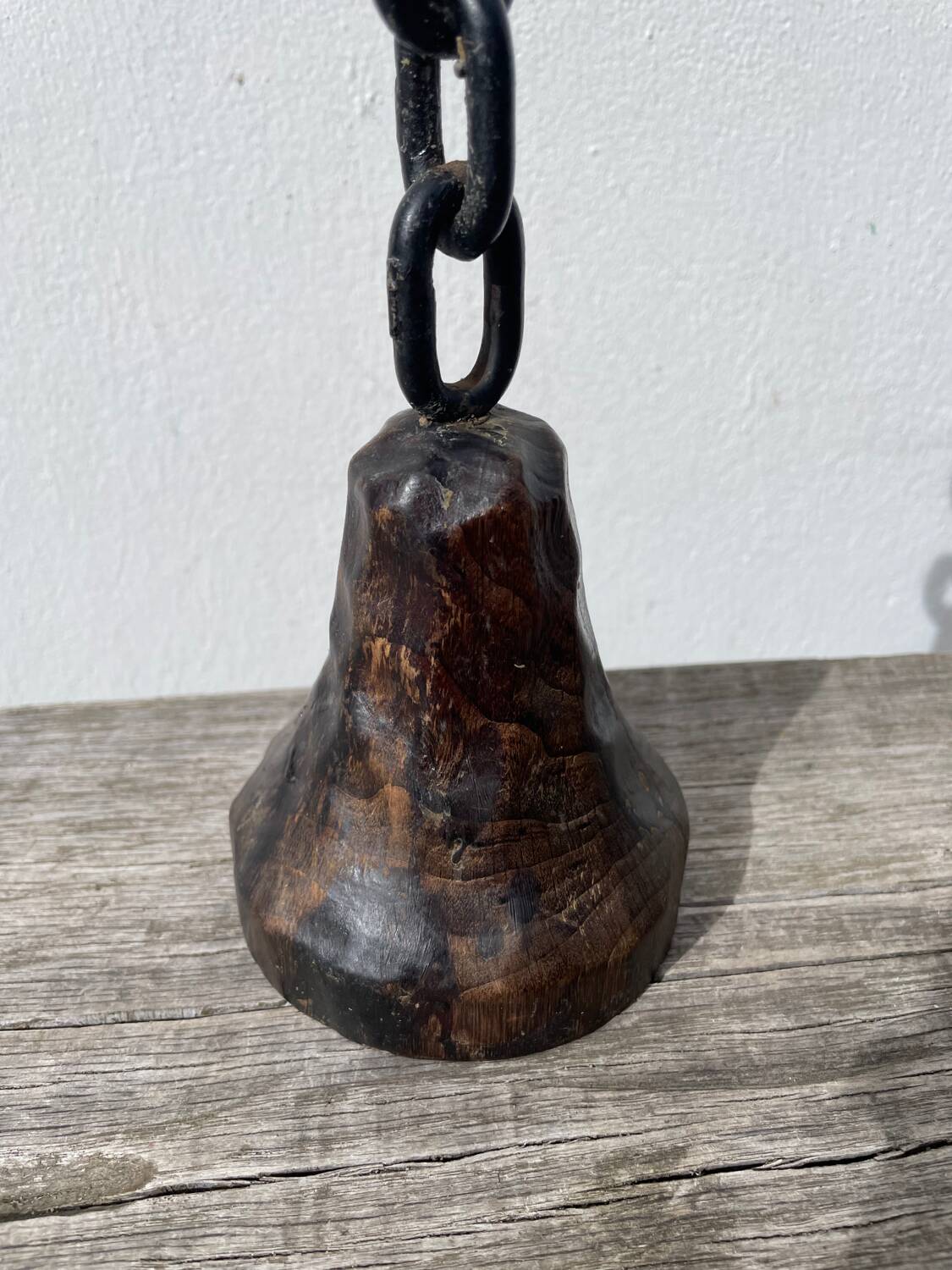 Brutalist wood and metal chain candle holder