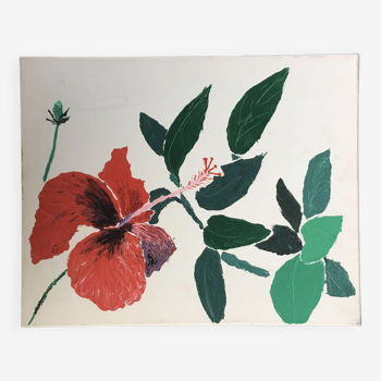 Red exotic flower painting