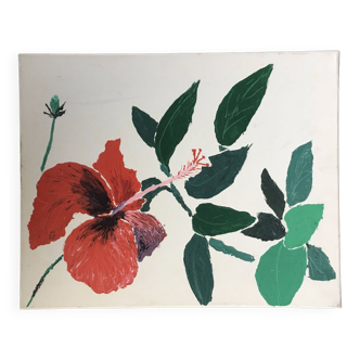 Red exotic flower painting