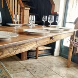 Solid oak farmhouse table with two-plank top