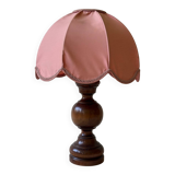 1950s wooden and pink fabric table lamp