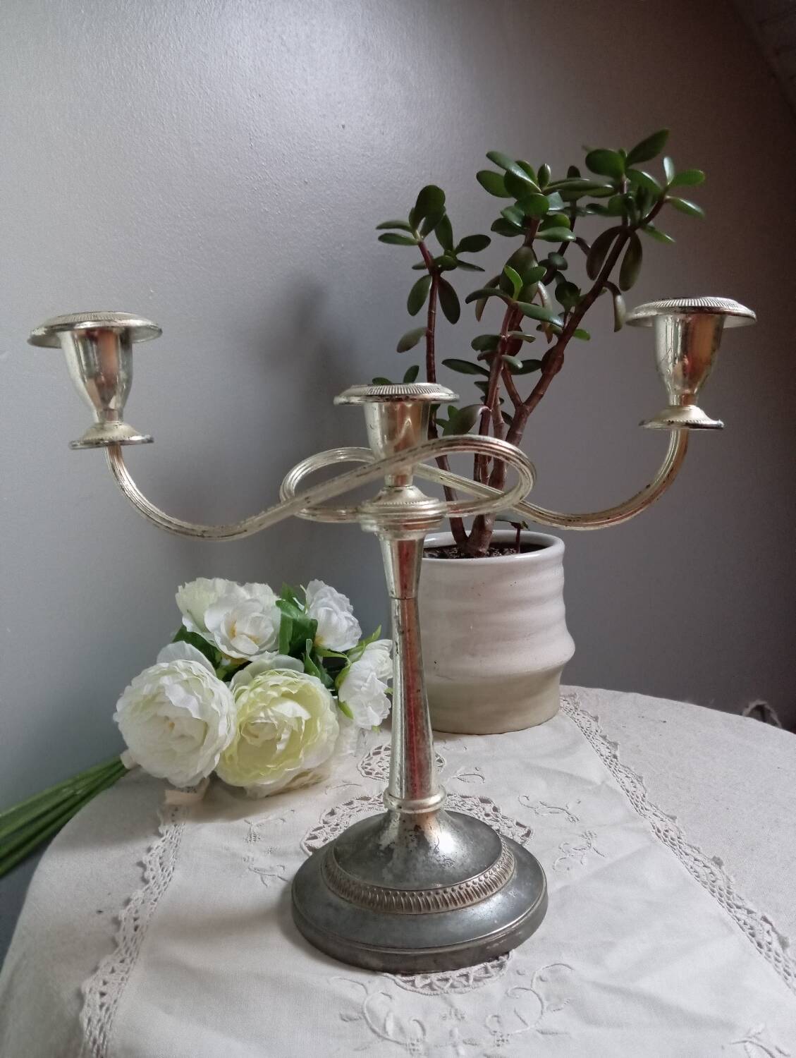 Bougeoir candélabre 3 bras argent plaqué, vintage