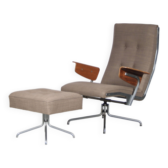 Exceptionnel fauteuil lounge avec ottoman datant d'environ 1960