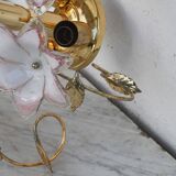 Set of 3 Charming Murano Vintage Ceiling Light Pink Flowers, 1970s