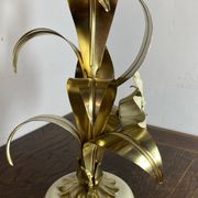 Brass lamp, metal and mother-of-pearl