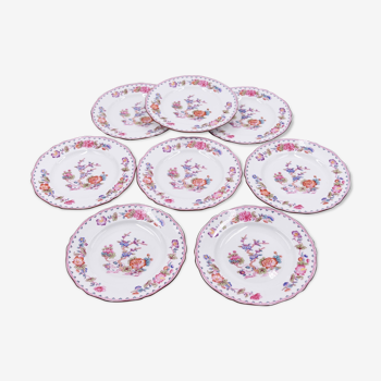 8 assiettes à dessert en porcelaine Spode décor type Minton England Bone China