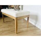 Oak bench, white fabric
