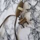 Brass lamp with vintage mother-of-pearl lampshade
