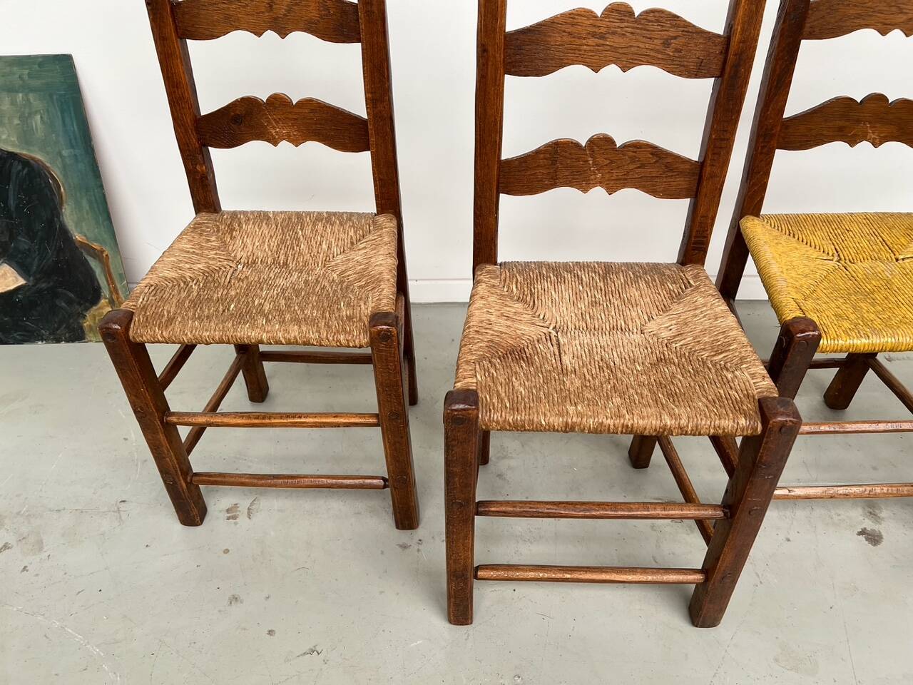 Rustic handcrafted oak chairs 1900