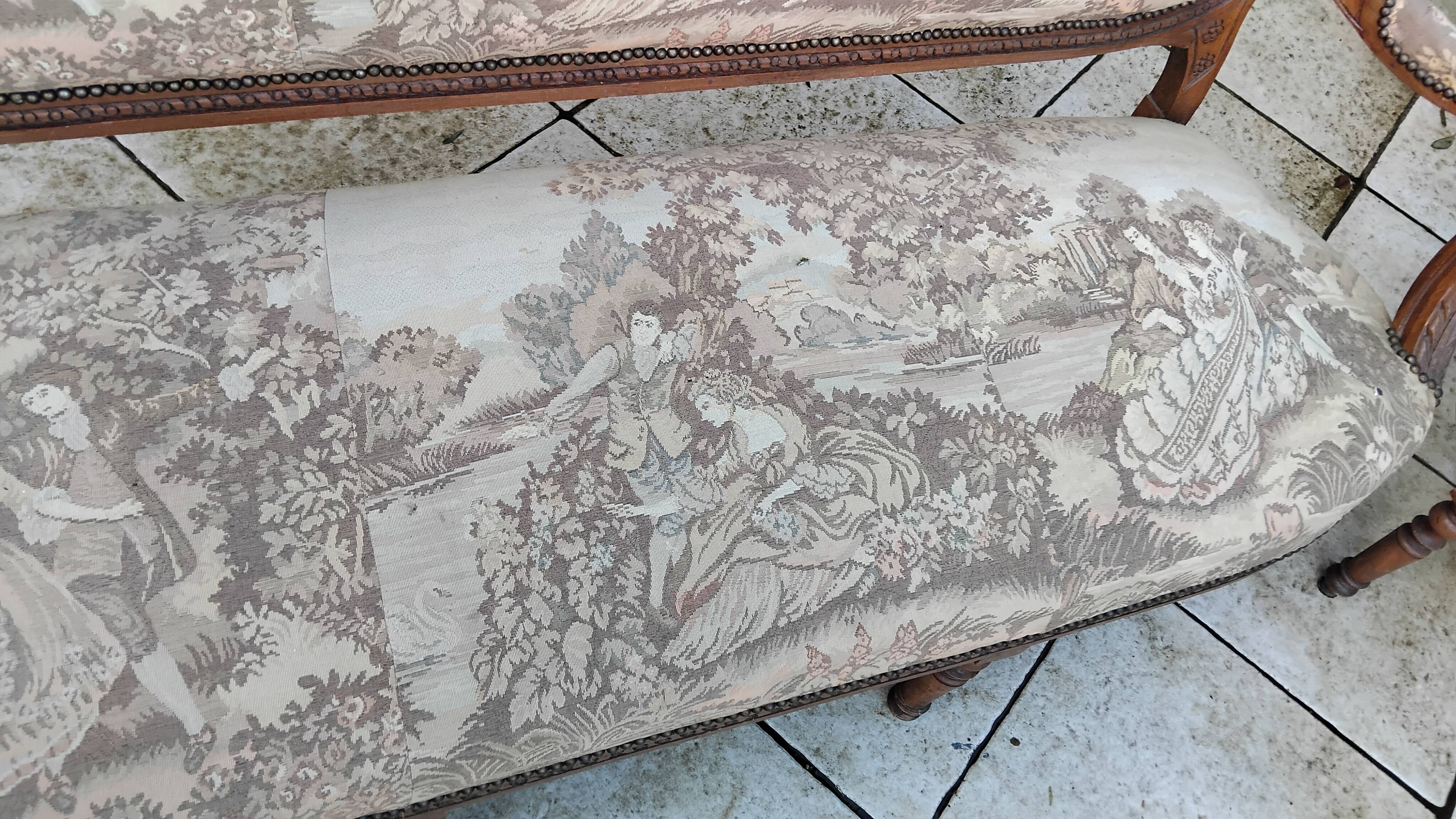 Louis XVI style antique sofa and armchair