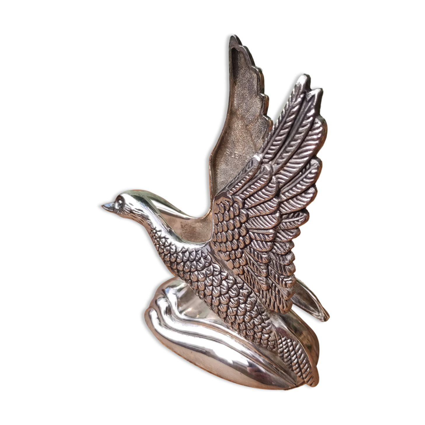 Vintage duck mail holder in silver metal