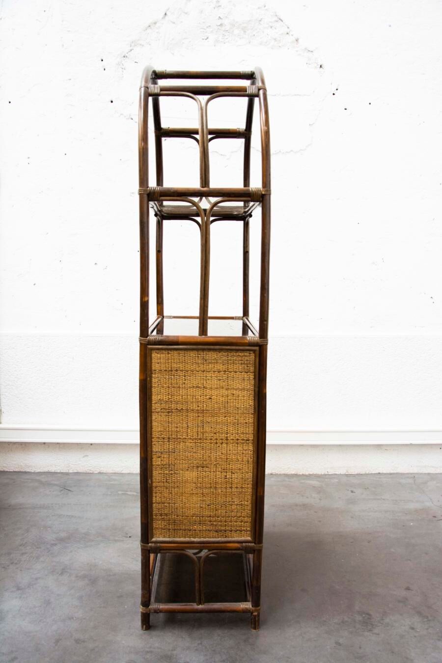 Bookcase in bamboo and caning