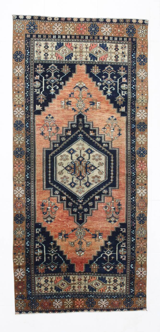 3x7 Red Navy Blue Geometric Persian Rug, 102x223Cm