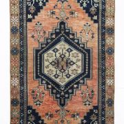 Tapis persan géométrique rouge bleu marine 3x7, 102x223 cm