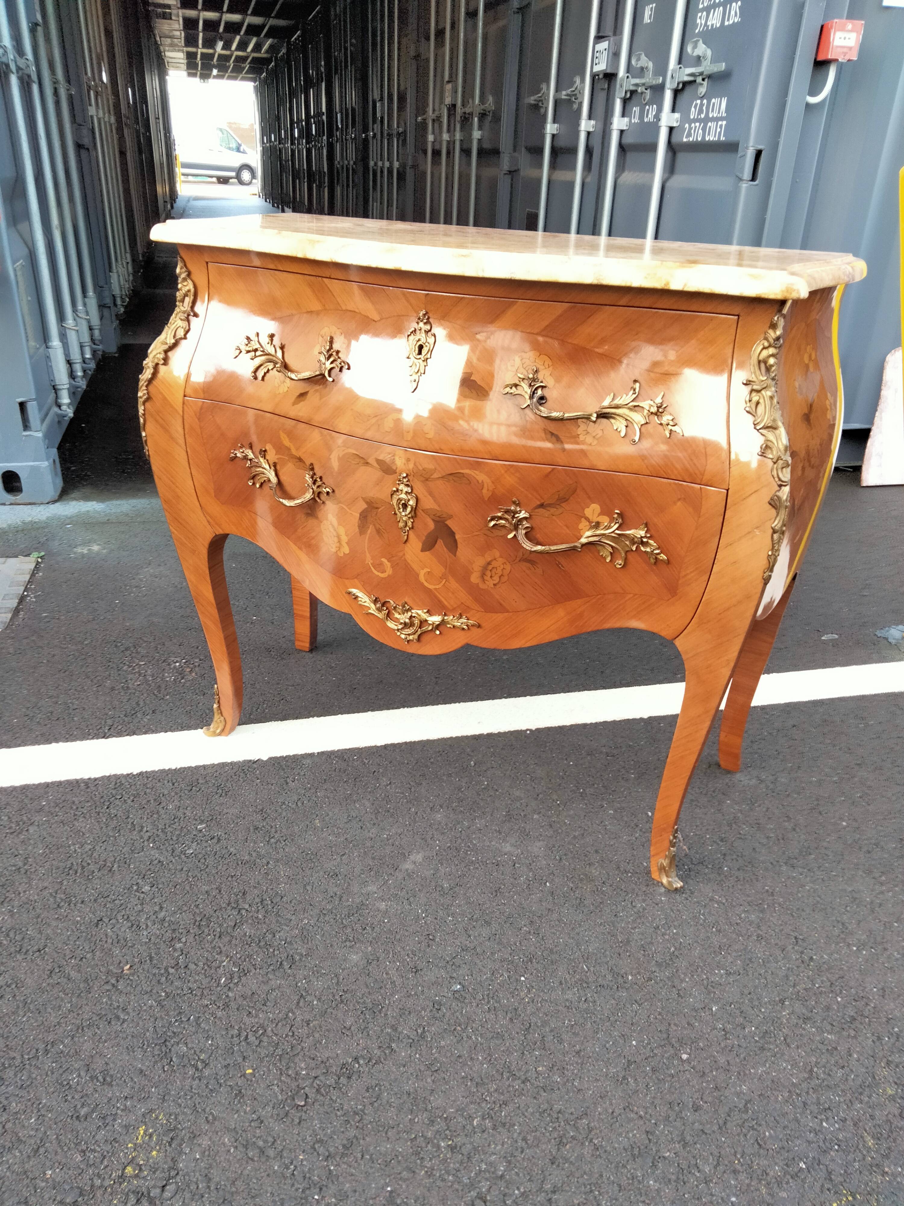 Commode ancien Louis XV marqueterie plateau marbre